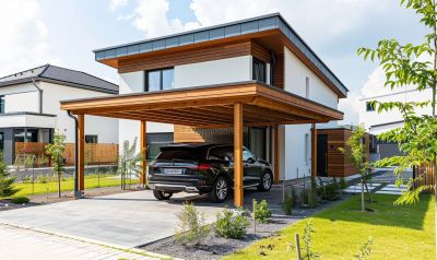 carport aus holz am einfamilienhaus mit auto