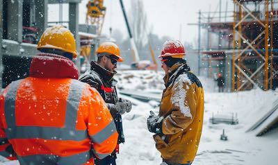kommunikation auf montage hausbau im winter