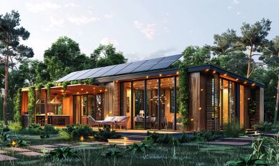 Green Building nachhaltiges Haus mit Solarpanels