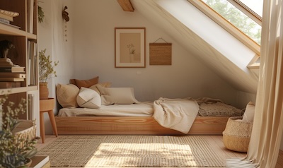 Kinderbett unter Dachschräge mit Stauraum