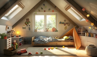 Kinderbetten unter Dachschrägen gemütliches Kinderzimmer